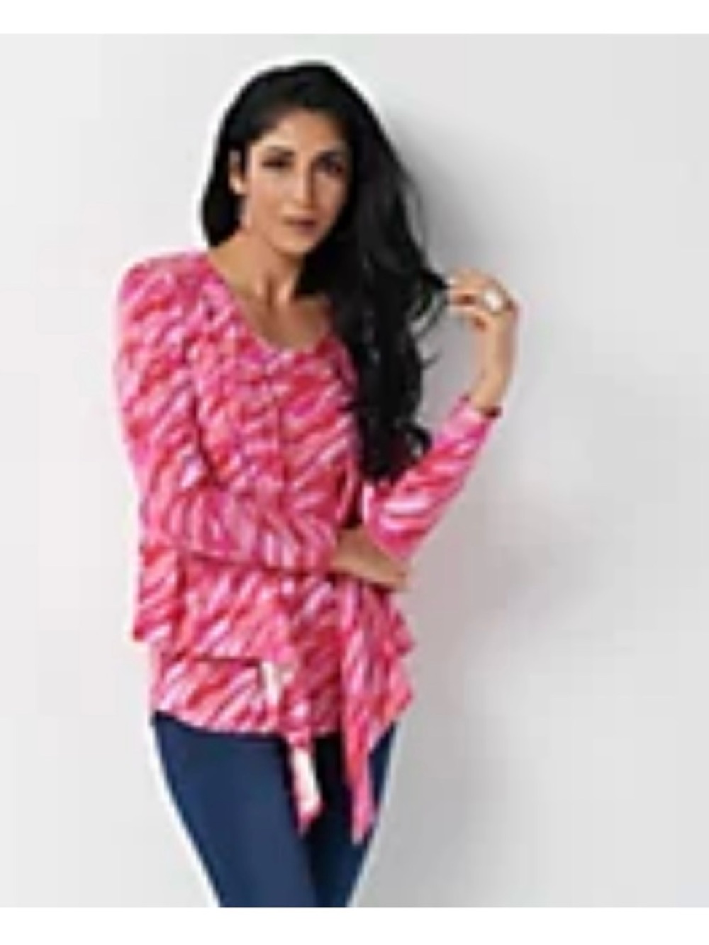 Belle by Kim Gravel Printed Slub Knit Shrug and Tank Set Pink Abstract Medium